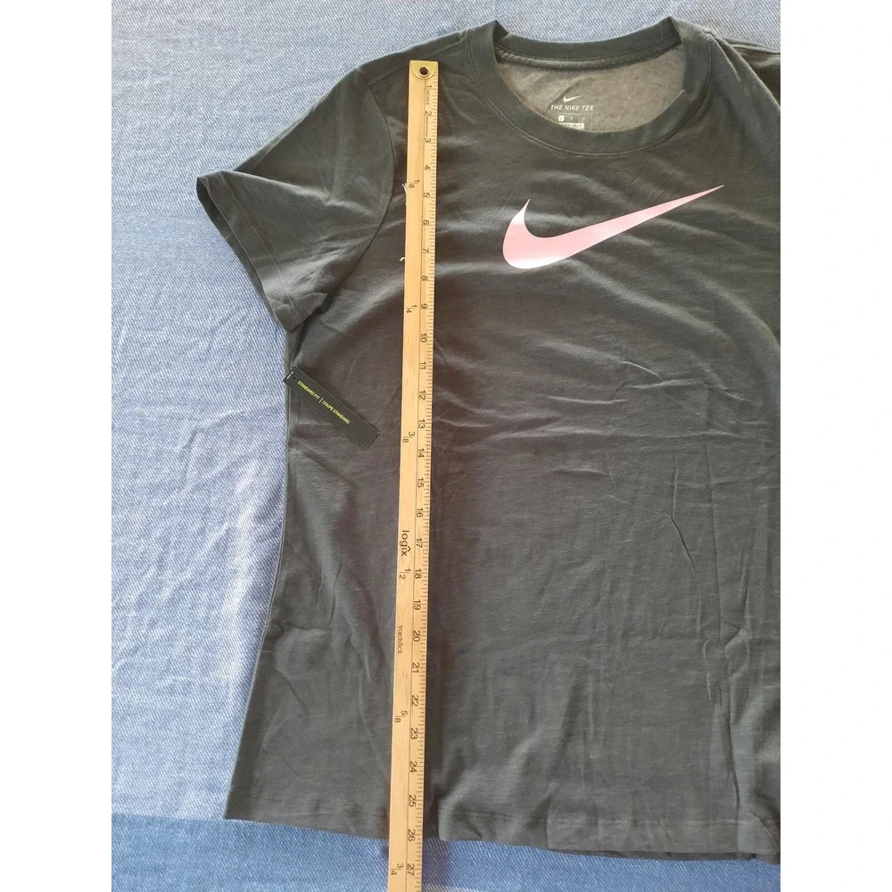 Nike Womens Dri-FIT Swoosh Graphic Tee Heather Charcoal Pink AQ3212-091 Large